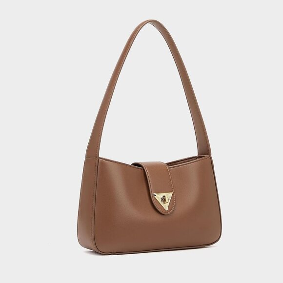 Elegant Brown Leather Shoulder Bag with Gold Hardware - Versatile Hobo Design - Picture 7 of 9